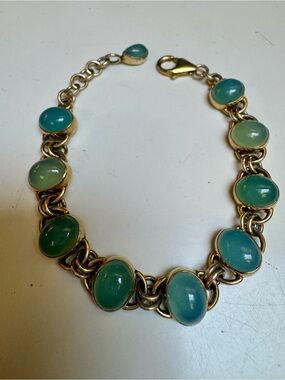 Sterling silver 925 Vermeil genuine natural green/blue Chalcedony Cabichons